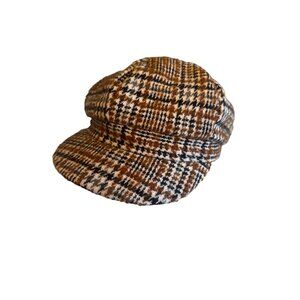 Anthropologie Brown Plaid Womens Baker Boy Cap One Size